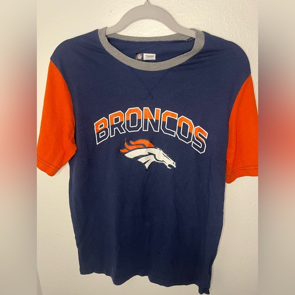 NFL Tops - Women’s Broncos Navy and Orange T-Shirt